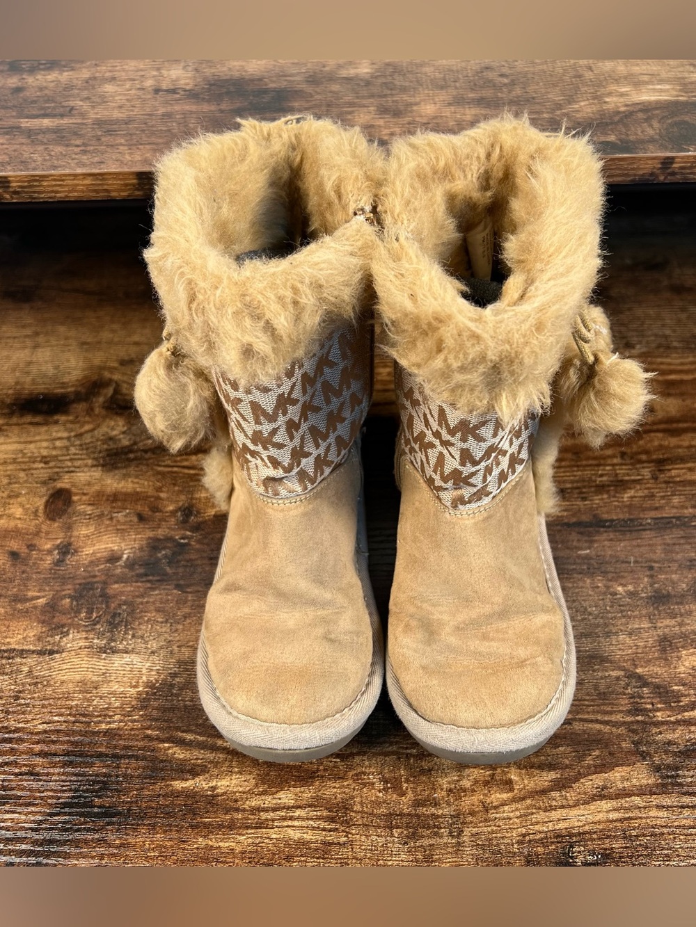 Michael Kors Boots Winter Logo Faux Fur Zip Side Tan Lil Lettie Toddler 12 - Picture 4 of 8
